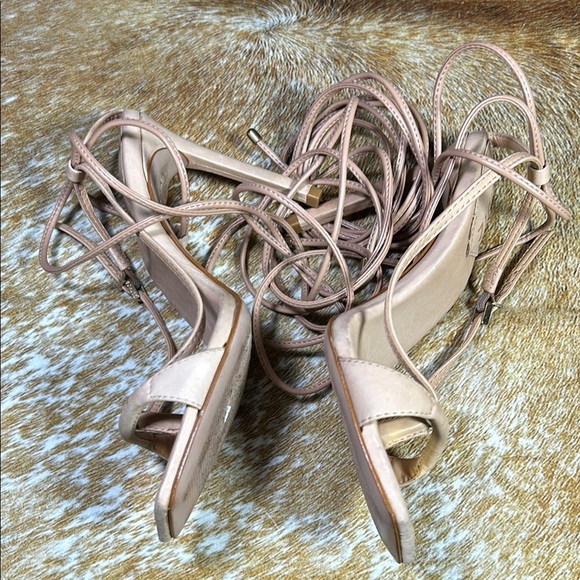 GUC SCHUTZ US 5.5B Tan Stiletto Heel Ankle Wrap Leather Stiletto Sandal Summer - Picture 12 of 15